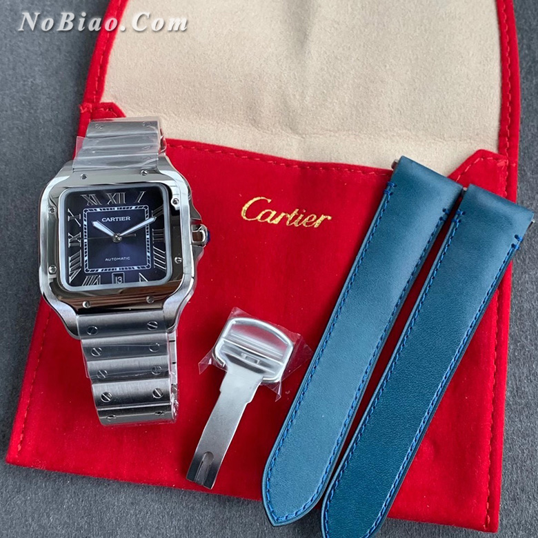 GF厂卡地亚山度士系列蓝面钢带款高仿手表