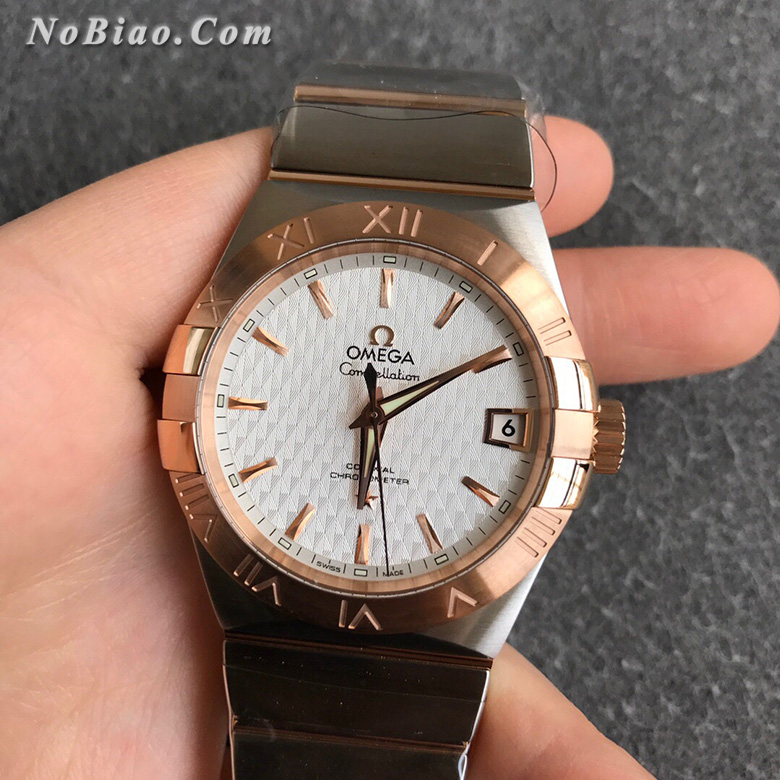 VS厂最强欧米茄星座系列123.20.38.21.02.008男款38毫米白面玫金菱形纹盘复刻手表